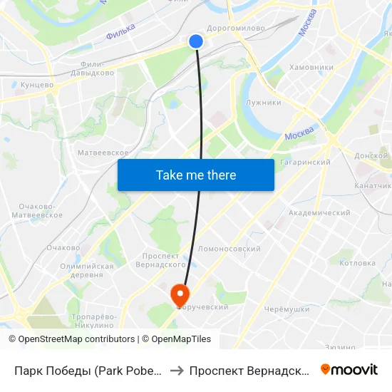 Парк Победы (Park Pobedy) to Проспект Вернадского map