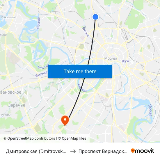 Дмитровская (Dmitrovskaya) to Проспект Вернадского map
