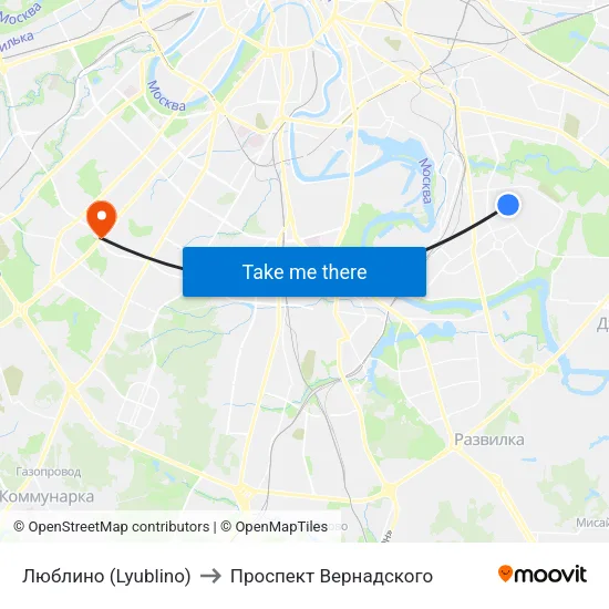 Люблино (Lyublino) to Проспект Вернадского map