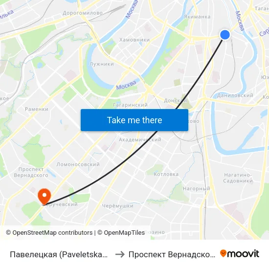 Павелецкая (Paveletskaya) to Проспект Вернадского map