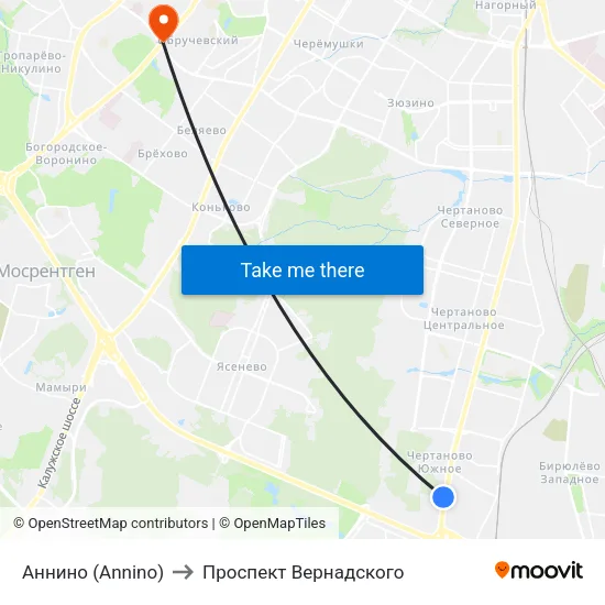 Аннино (Annino) to Проспект Вернадского map