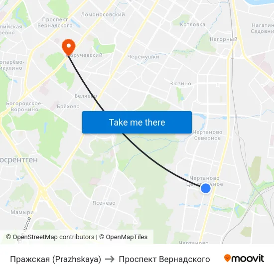 Пражская (Prazhskaya) to Проспект Вернадского map