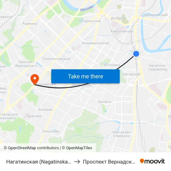 Нагатинская (Nagatinskaya) to Проспект Вернадского map