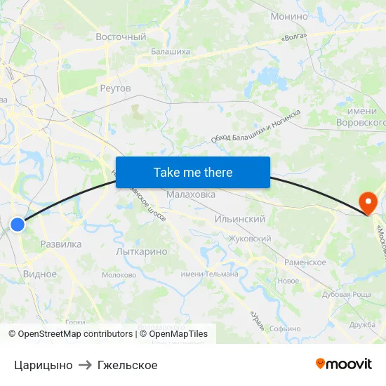 Царицыно to Гжельское map