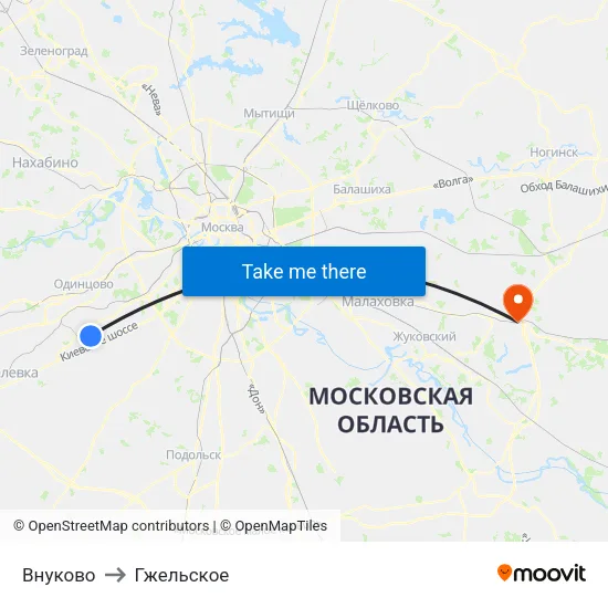 Внуково to Гжельское map