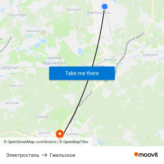 Электросталь to Гжельское map