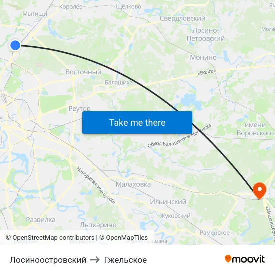 Лосиноостровский to Гжельское map