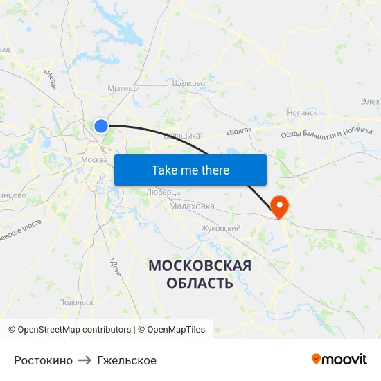 Ростокино to Гжельское map