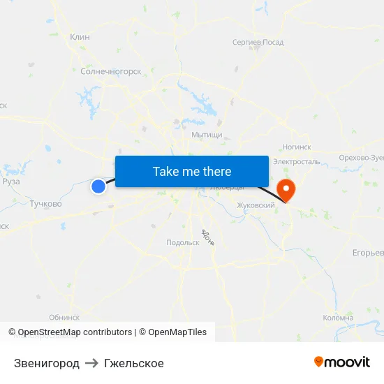 Звенигород to Гжельское map