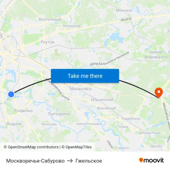 Москворечье-Сабурово to Гжельское map