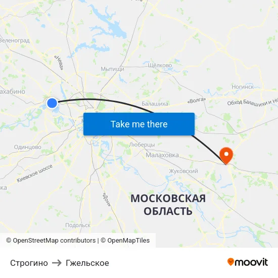 Строгино to Гжельское map