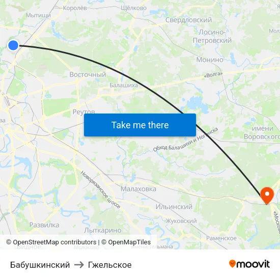 Бабушкинский to Гжельское map