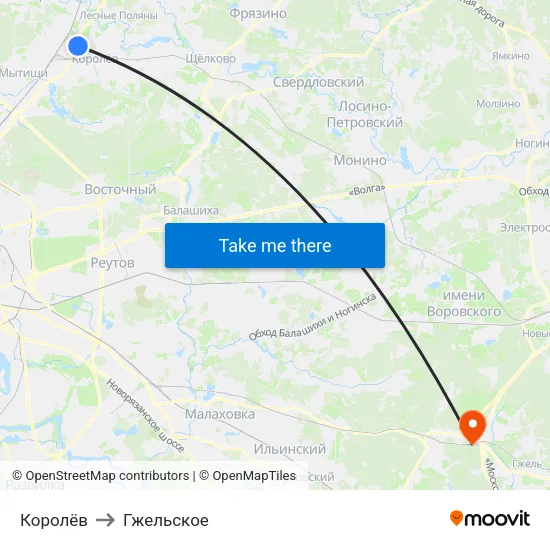 Королёв to Гжельское map