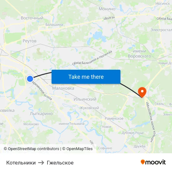 Котельники to Гжельское map