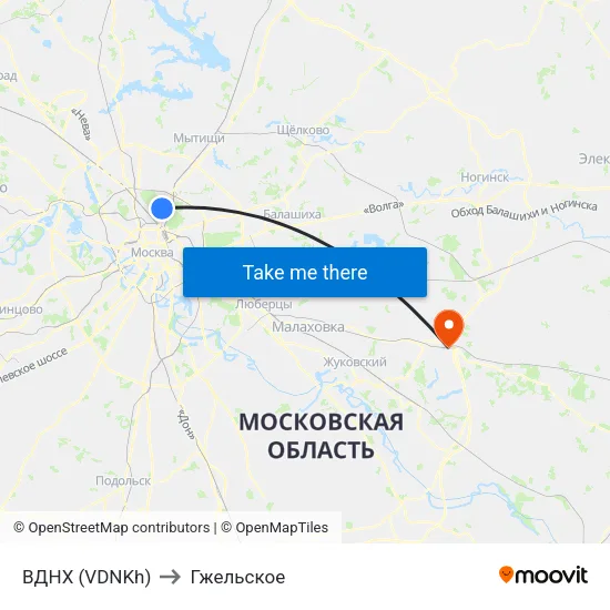 ВДНХ (VDNKh) to Гжельское map