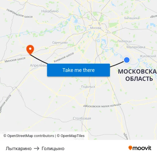 Лыткарино to Голицыно map