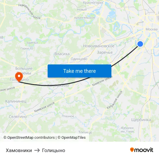 Хамовники to Голицыно map
