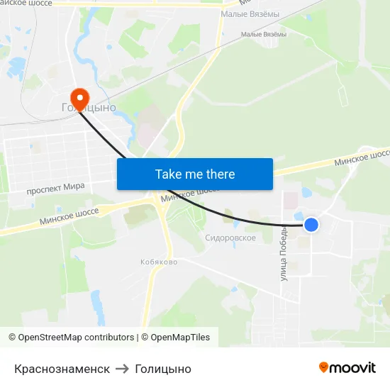 Краснознаменск to Голицыно map