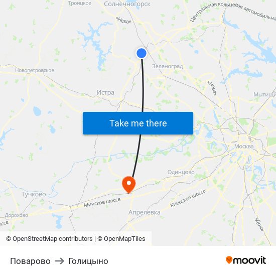 Поварово to Голицыно map