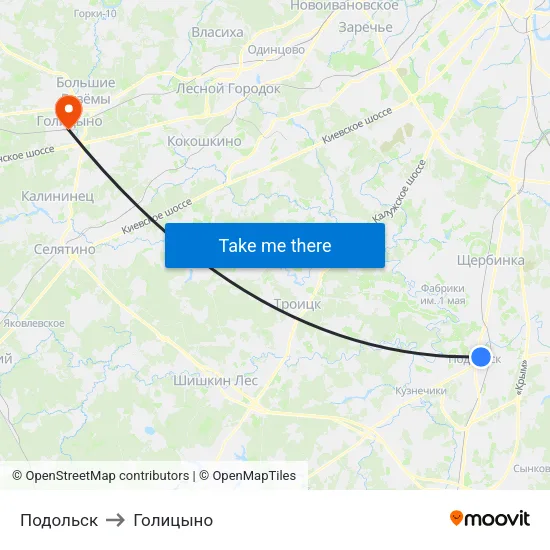 Подольск to Голицыно map