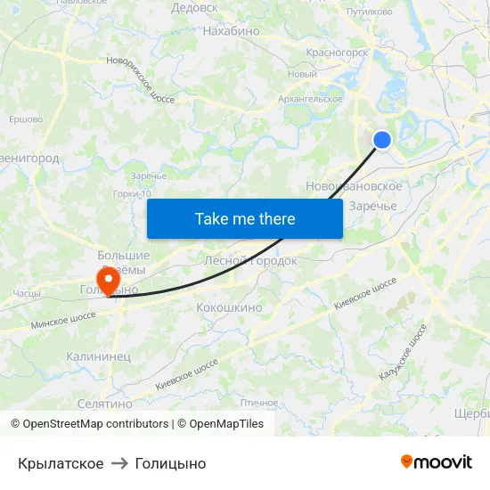 Крылатское to Голицыно map