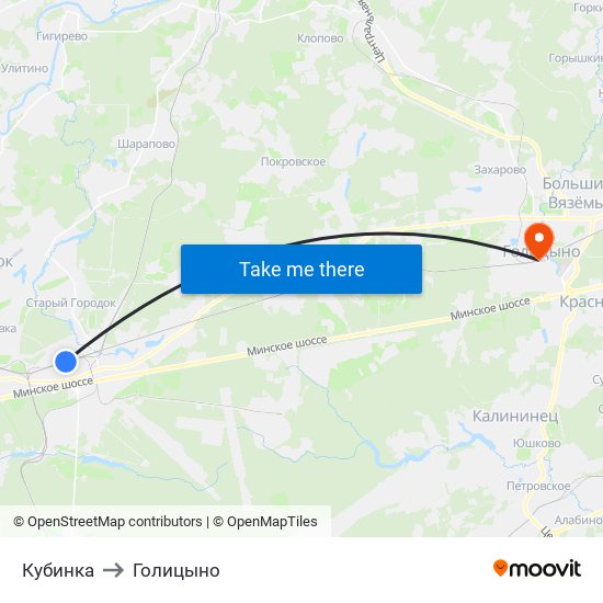 Кубинка to Голицыно map