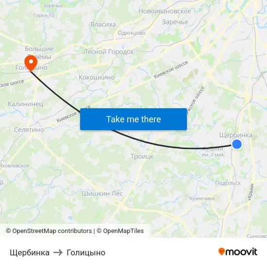 Щербинка to Голицыно map