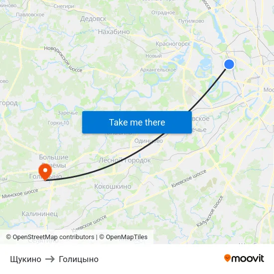 Щукино to Голицыно map