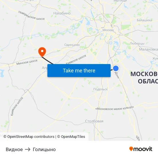 Видное to Голицыно map