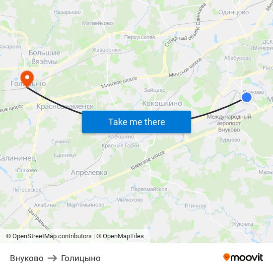 Внуково to Голицыно map