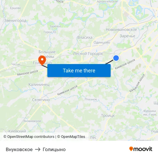 Внуковское to Голицыно map