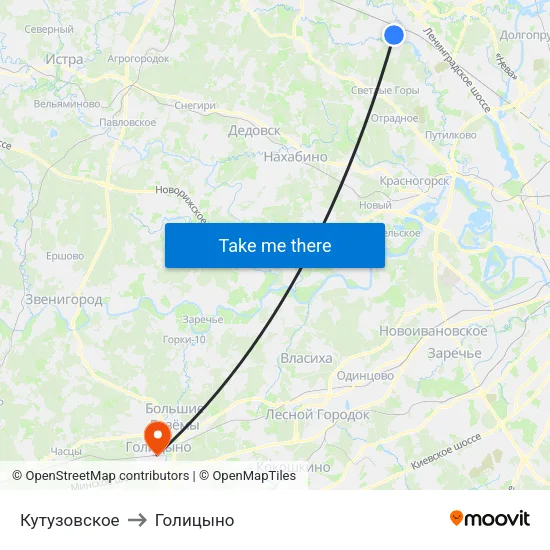 Кутузовское to Голицыно map