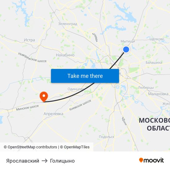 Ярославский to Голицыно map