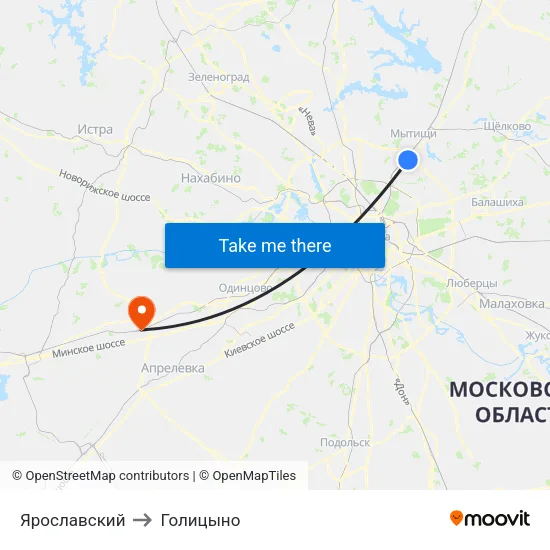 Ярославский to Голицыно map