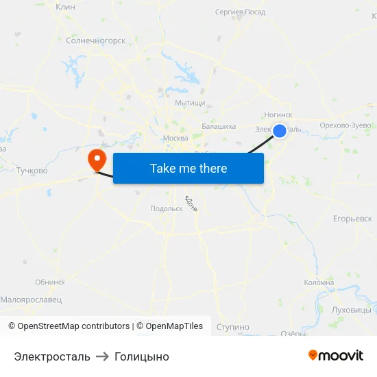 Электросталь to Голицыно map