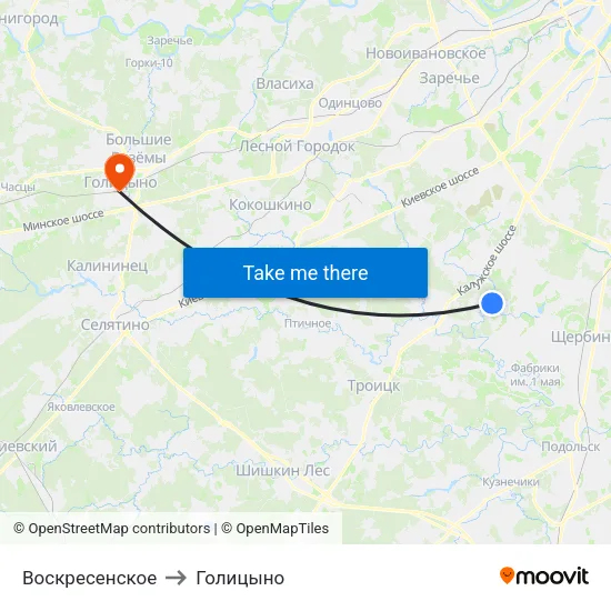 Воскресенское to Голицыно map