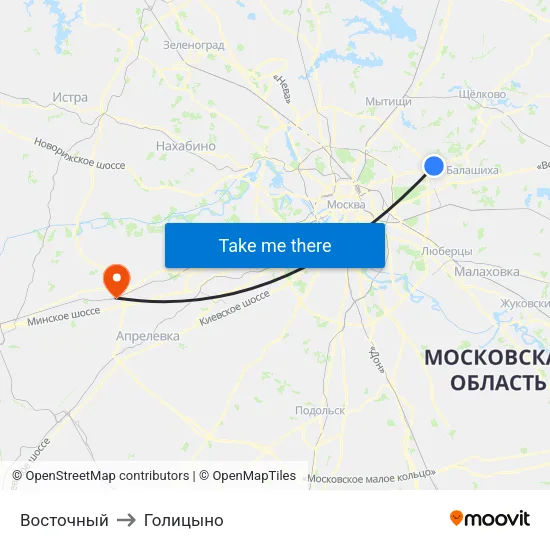 Восточный to Голицыно map