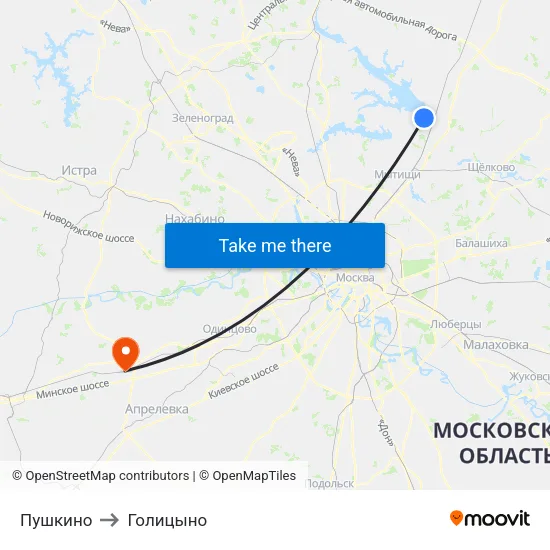 Пушкино to Голицыно map