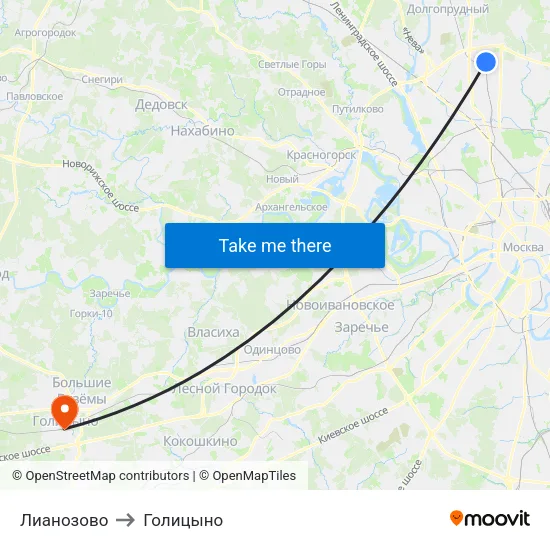 Лианозово to Голицыно map