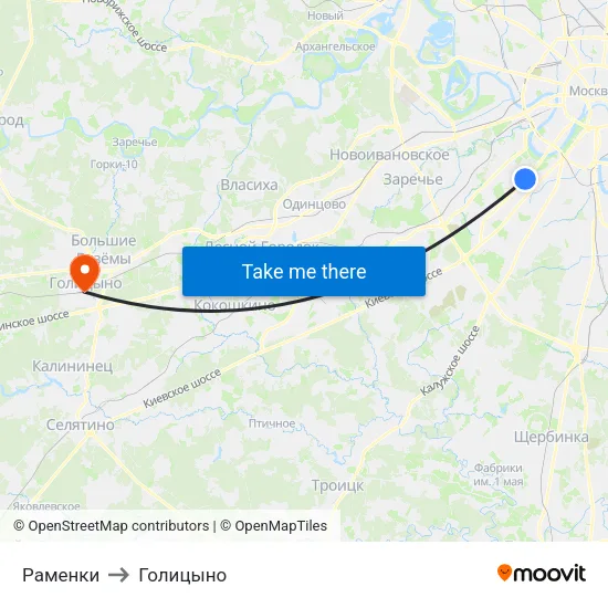 Раменки to Голицыно map