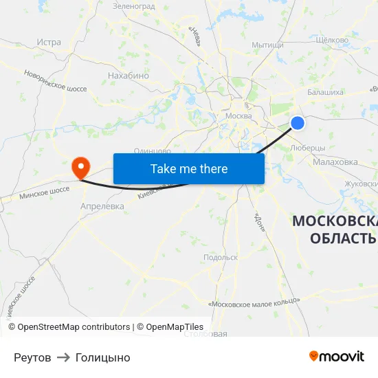 Реутов to Голицыно map
