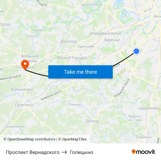 Проспект Вернадского to Голицыно map