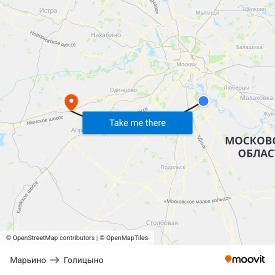 Марьино to Голицыно map