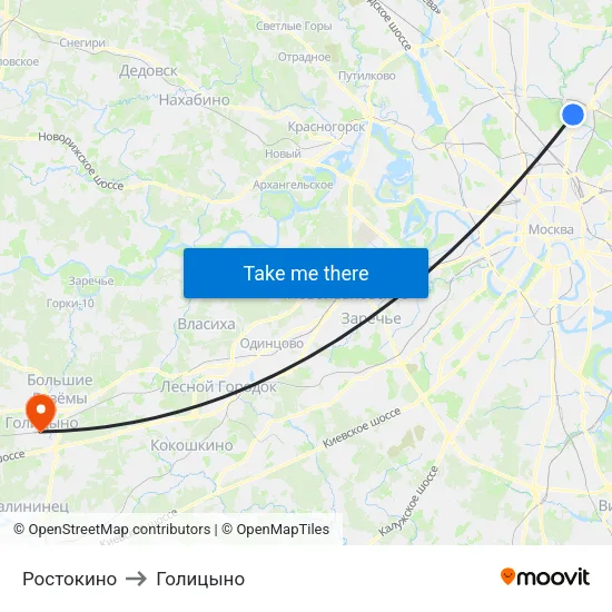 Ростокино to Голицыно map