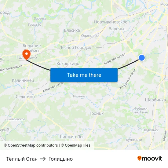 Тёплый Стан to Голицыно map