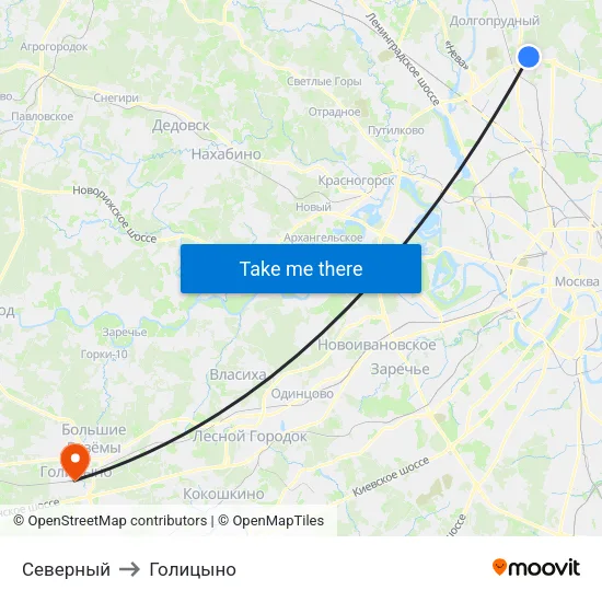 Северный to Голицыно map