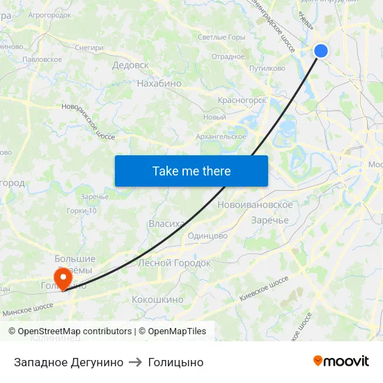 Западное Дегунино to Голицыно map