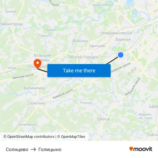 Солнцево to Голицыно map