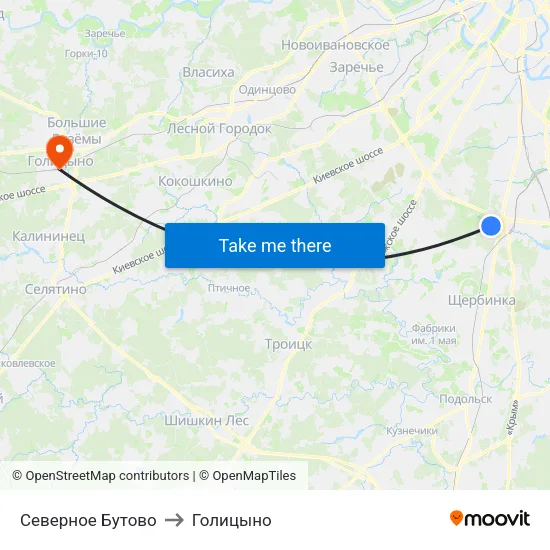 Северное Бутово to Голицыно map