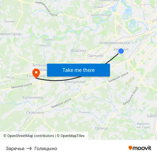 Заречье to Голицыно map